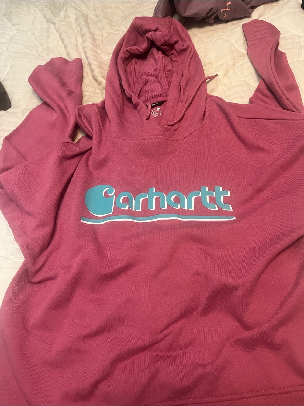 Carhartt Pink Hooded Sweatshirt with Aqua Logo